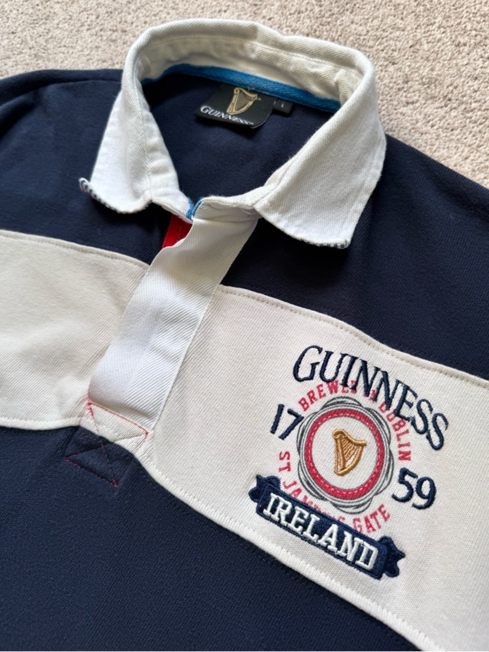 Vintage Y2K Guinness Cotton Striped Summer Rugby Polo Short Sleeve Size Large